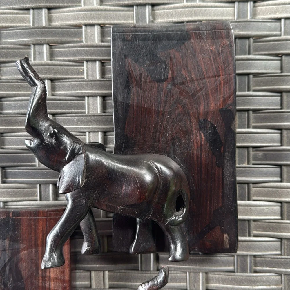 Handcrafted Wooden Elephant Book Ends
